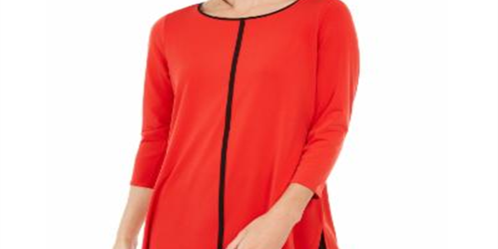 Alfani Women's Piped Tunic Red Size Petite Small