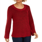 Style & Co Women's Textured Knitted Printed Long Sleeve Scoop Neck T-Shirt Sweater Size Red Size Petite L