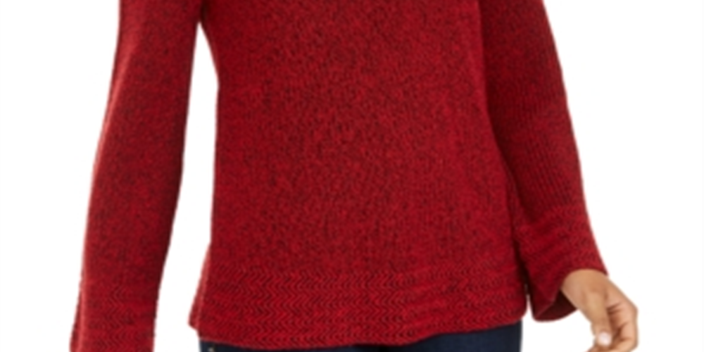 Style & Co Women's Textured Knitted Printed Long Sleeve Scoop Neck T-Shirt Sweater Size Red Size Petite L