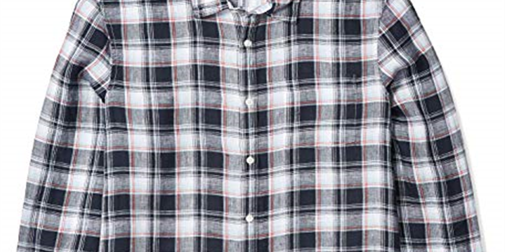 Perry Ellis Men's Linen Plaid Button Down Shirt Gray Size Large
