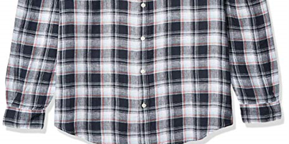 Perry Ellis Men's Linen Plaid Button Down Shirt Gray Size Large