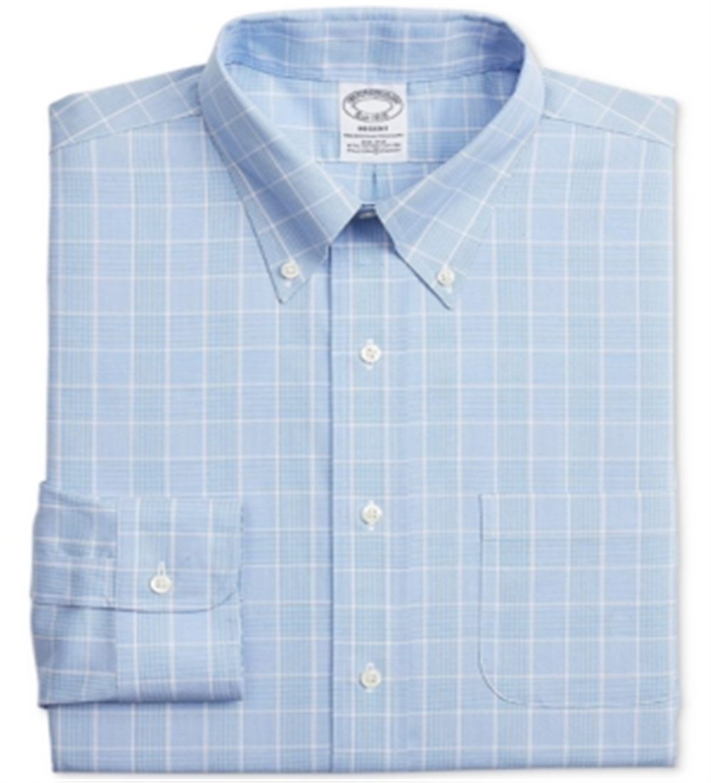 Brooks Brothers Men's Regent Slim Fit Stretch Non Iron Check Dress Shirt Blue Size 16-35