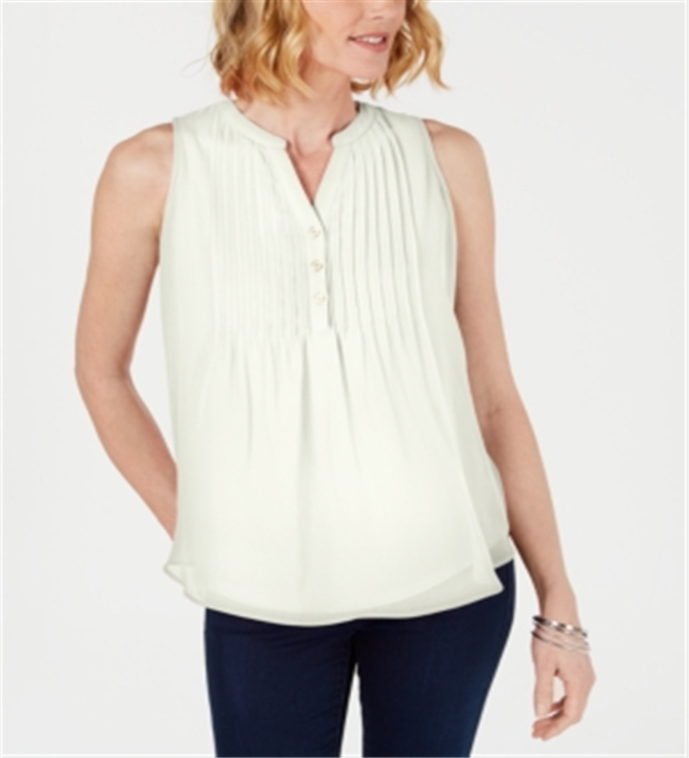 Charter Club Women's Sleeveless Pintuck Blouse  White Size Medium