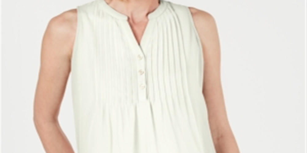 Charter Club Women's Sleeveless Pintuck Blouse  White Size Medium