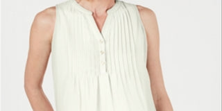 Charter Club Women's Sleeveless Pintuck Blouse  White Size Medium