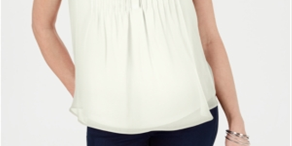 Charter Club Women's Sleeveless Pintuck Blouse  White Size Medium