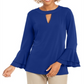 Charter Club Women's Bell Sleeve Keyhole Top Blue Size X-Large