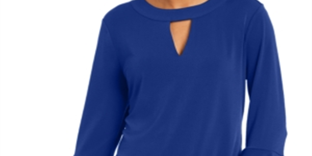 Charter Club Women's Bell Sleeve Keyhole Top Blue Size X-Large