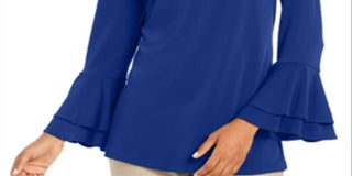 Charter Club Women's Bell Sleeve Keyhole Top Blue Size X-Large