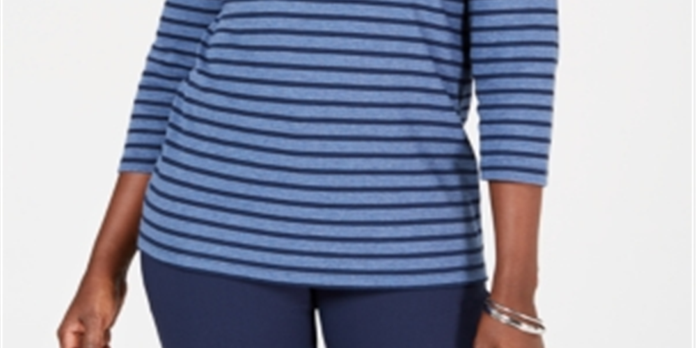 Karen Scott Women's Striped Top Blue Size Petite S