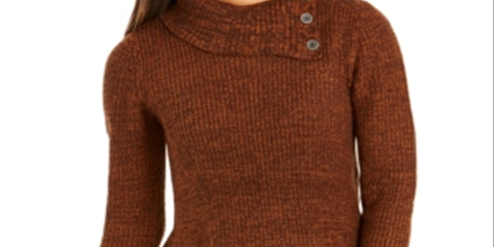 Style & Co Women's Envelope Neck Sweater Brown Size Petite S