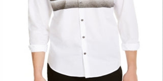 Alfani Men's Collared Cotton Button Down Shirt White Size Medium