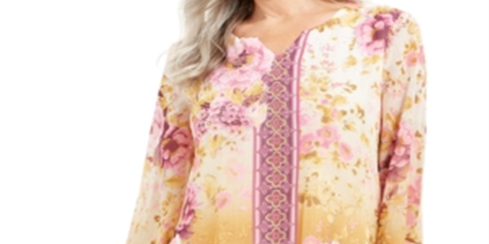 JM Collection Women's Floral Print Top Yellow Size Petite Medium