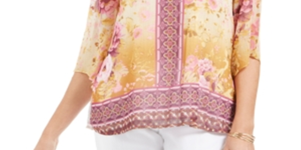 JM Collection Women's Floral Print Top Yellow Size Petite Medium