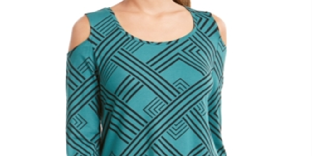 JM Collection Women's 3/4 Sleeve Cold Shoulder Top Green Size X-Large