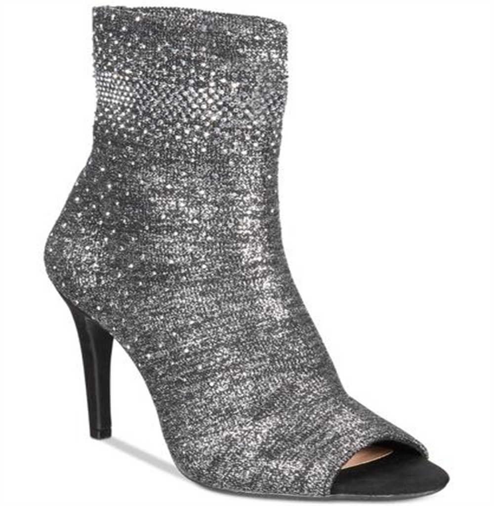 INC International Concepts Women's Rielee 2 Rhinestone Open Toe Ankle Boots Gray Size 10 M