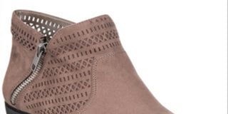 American Rag Women's Perforated Padded Abby Round Toe Block Heel Booties Brown Size 7.5 M