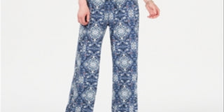 Style & Co Women's Printed Short Sleeve V Neck Wrap Straight Leg Jumpsuit Blue Size Large