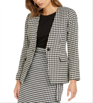 Calvin Klein Women's Houndstooth Print Single Button Blazer Black Size 6