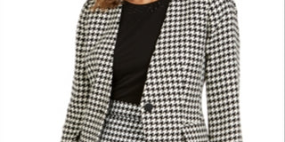 Calvin Klein Women's Houndstooth Print Single Button Blazer Black Size 6
