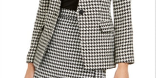 Calvin Klein Women's Houndstooth Print Single Button Blazer Black Size 6