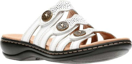 Clarks Women's Sandals White - White Leisa Grace Tri-Strap Button-Accent Leather Sandal - Women White Size 7 M-W