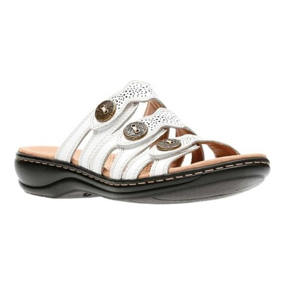 Clarks Women's Sandals White - White Leisa Grace Tri-Strap Button-Accent Leather Sandal - Women White Size 7 M-W