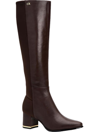 Calvin Klein Womens Freeda Leather Knee-High Boots Brown Size 5 M