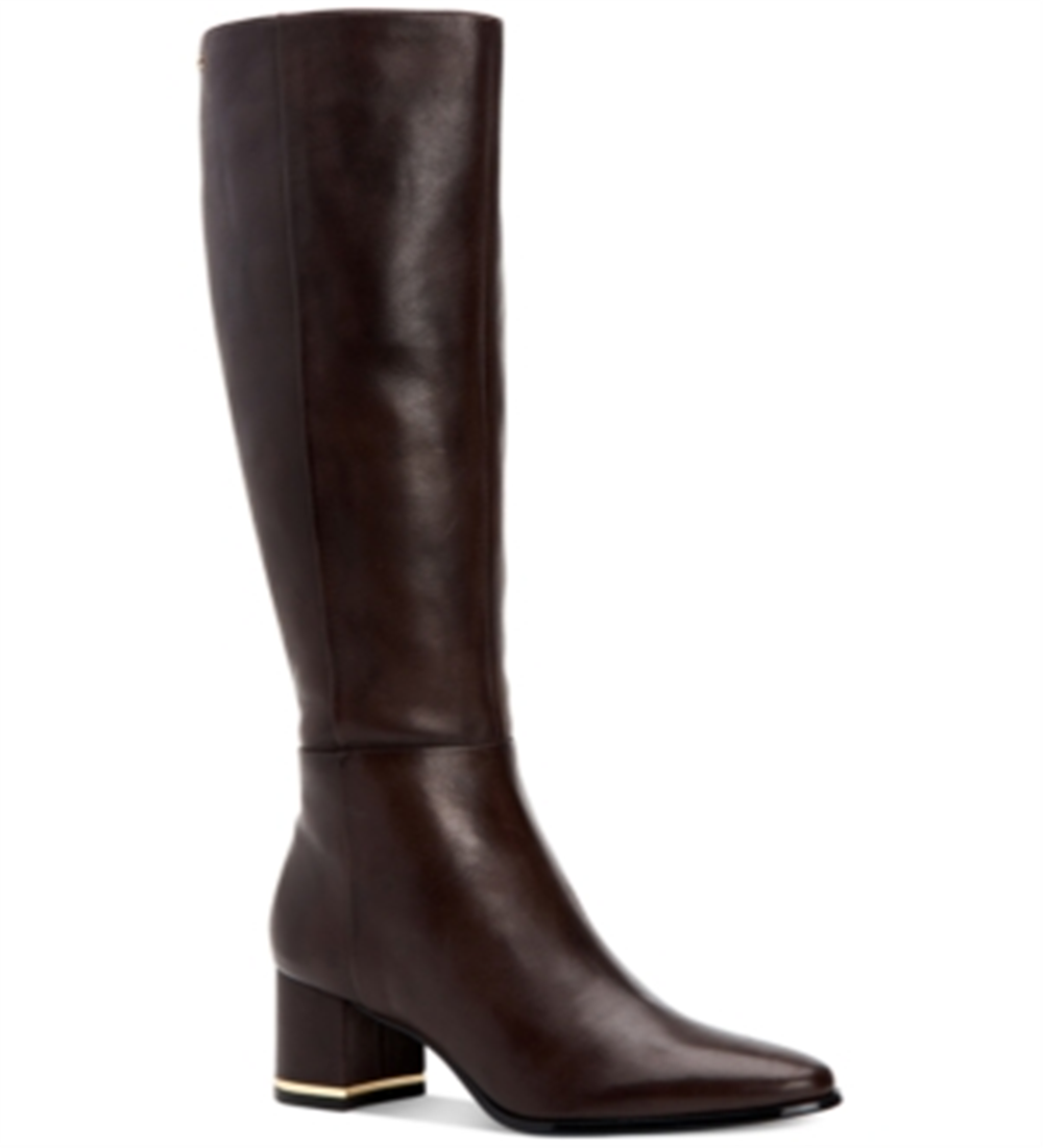 Calvin Klein Womens Freeda Leather Knee-High Boots Brown Size 5 M