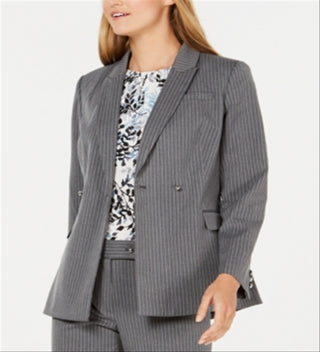 Calvin Klein Women's Pinstriped Double Breasted Blazer Gray Size 14