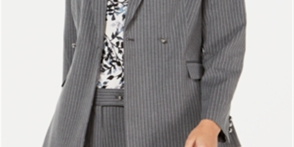 Calvin Klein Women's Pinstriped Double Breasted Blazer Gray Size 14