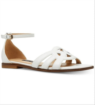 Nine West Women's Genna Leather Open Toe Casual Ankle Strap Sandals White Size 9 M