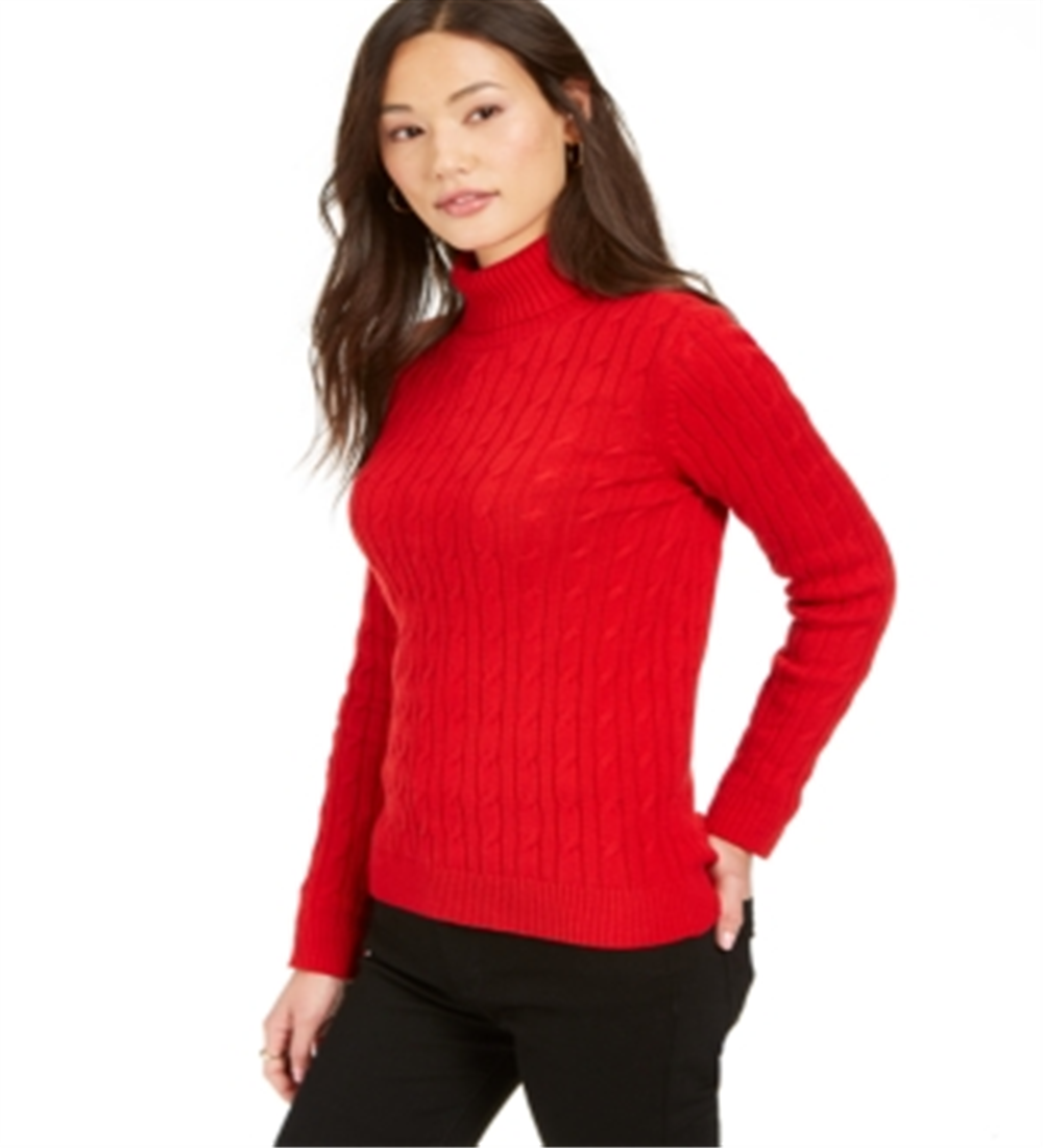 Charter Club Women's Cable Knit Turtleneck Sweater Red Size Petite XL