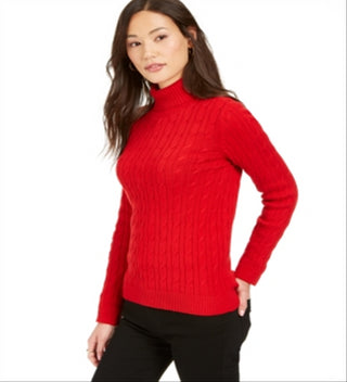 Charter Club Women's Cable Knit Turtleneck Sweater Red Size Petite XL