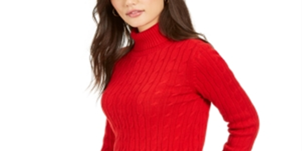 Charter Club Women's Cable Knit Turtleneck Sweater Red Size Petite XL