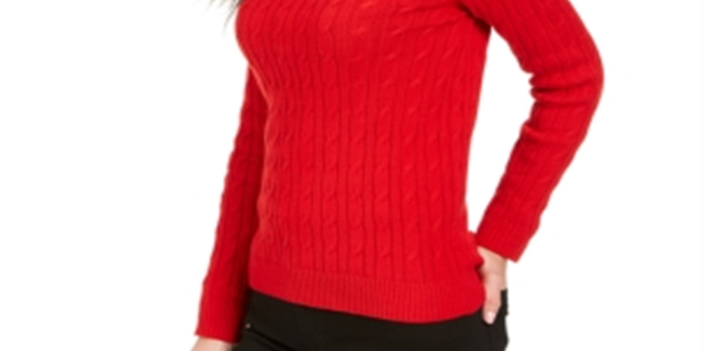 Charter Club Women's Cable Knit Turtleneck Sweater Red Size Petite XL