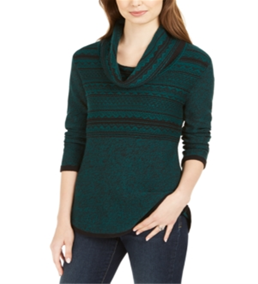 Style & Co Women's Cowl Neck Printed Sweater Green Size  XX-Large