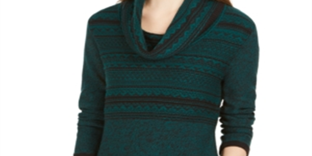 Style & Co Women's Cowl Neck Printed Sweater Green Size  XX-Large