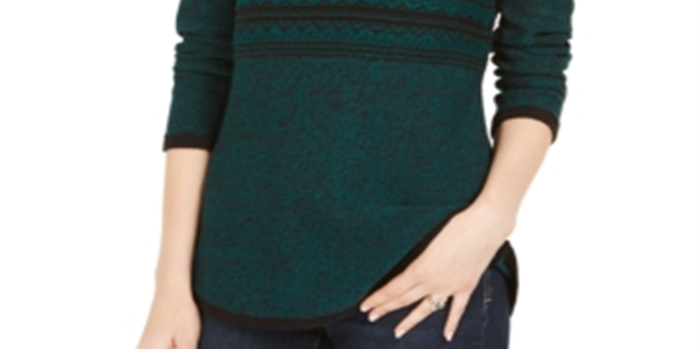 Style & Co Women's Cowl Neck Printed Sweater Green Size  XX-Large