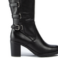 Baretraps Women's Cushioned Buckle Accent Strappy Gyllian Round Toe Block Heel Zip up Boots Black Size 9.5 M