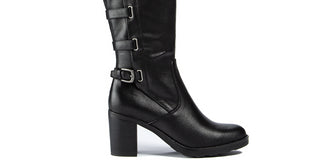 Baretraps Women's Cushioned Buckle Accent Strappy Gyllian Round Toe Block Heel Zip up Boots Black Size 9.5 M