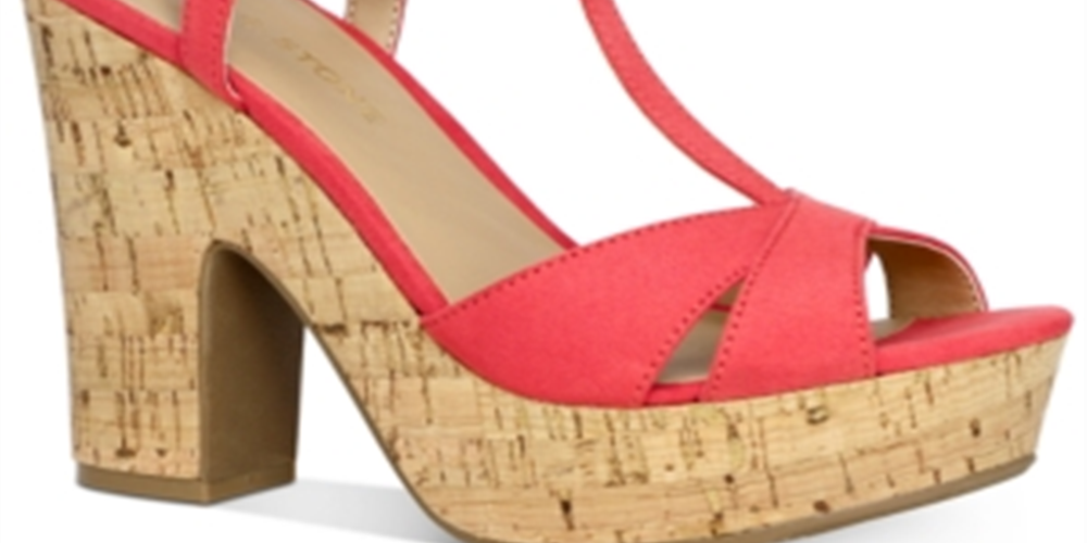 Sun Stone Women's Coral 1 Platform Cushioned Strappy T-Strap Slip Resistant Jamie Block Heel Buckle Espadrille Shoes Orange Size 7.5 M