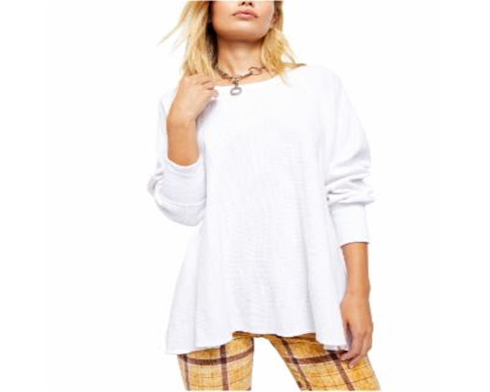 Free People Women's Amelia Cotton Waffle Knit Thermal Top White Size Medium