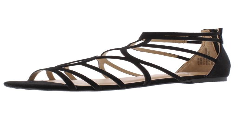 Material Girl Women's Sira Faux Suede Strappy Flat Sandals Black Size 11
