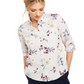 Charter Club Women's Floral Print Button Down Linen Shirt Red Size X-Large