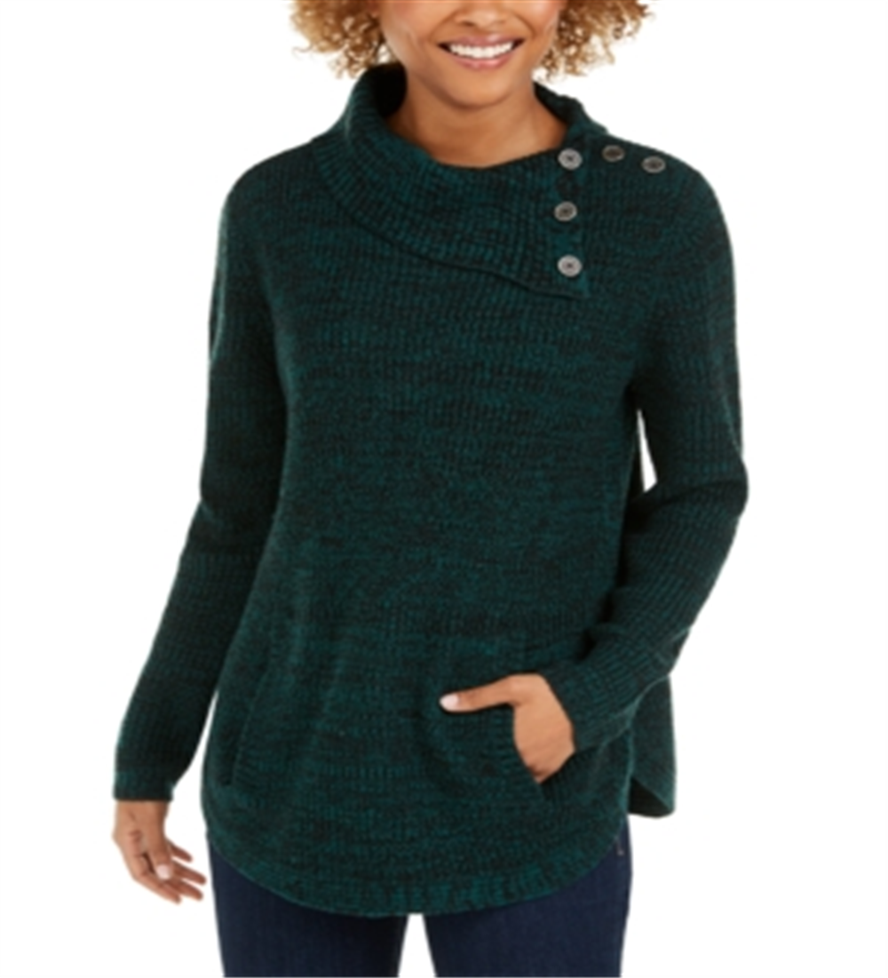 Style & Co Women's Envelope Neck Sweater Green Size Petite L
