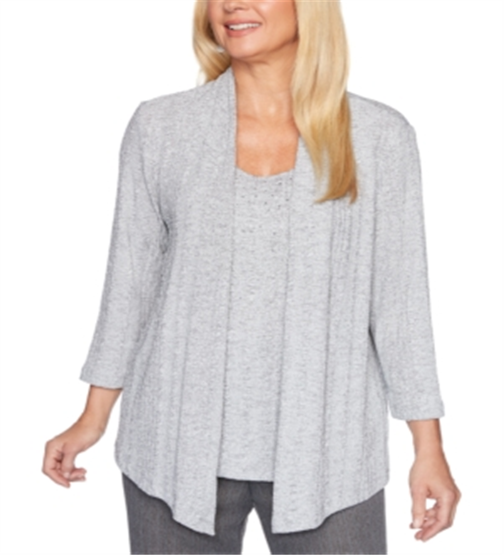 Alfred Dunner Women's Sapphire Skies Layered Look Top Gray Size Petite X-Large