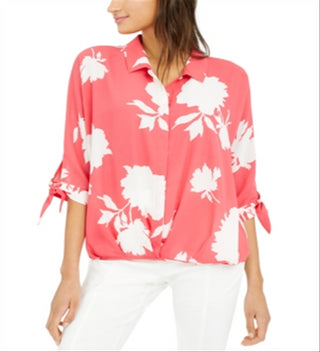 Alfani Women's Petite Roll Front Blouse Pink Size Petite XL