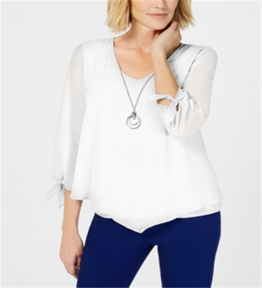 JM Collection Women's Asymmetrical Necklace Blouse White Size Small