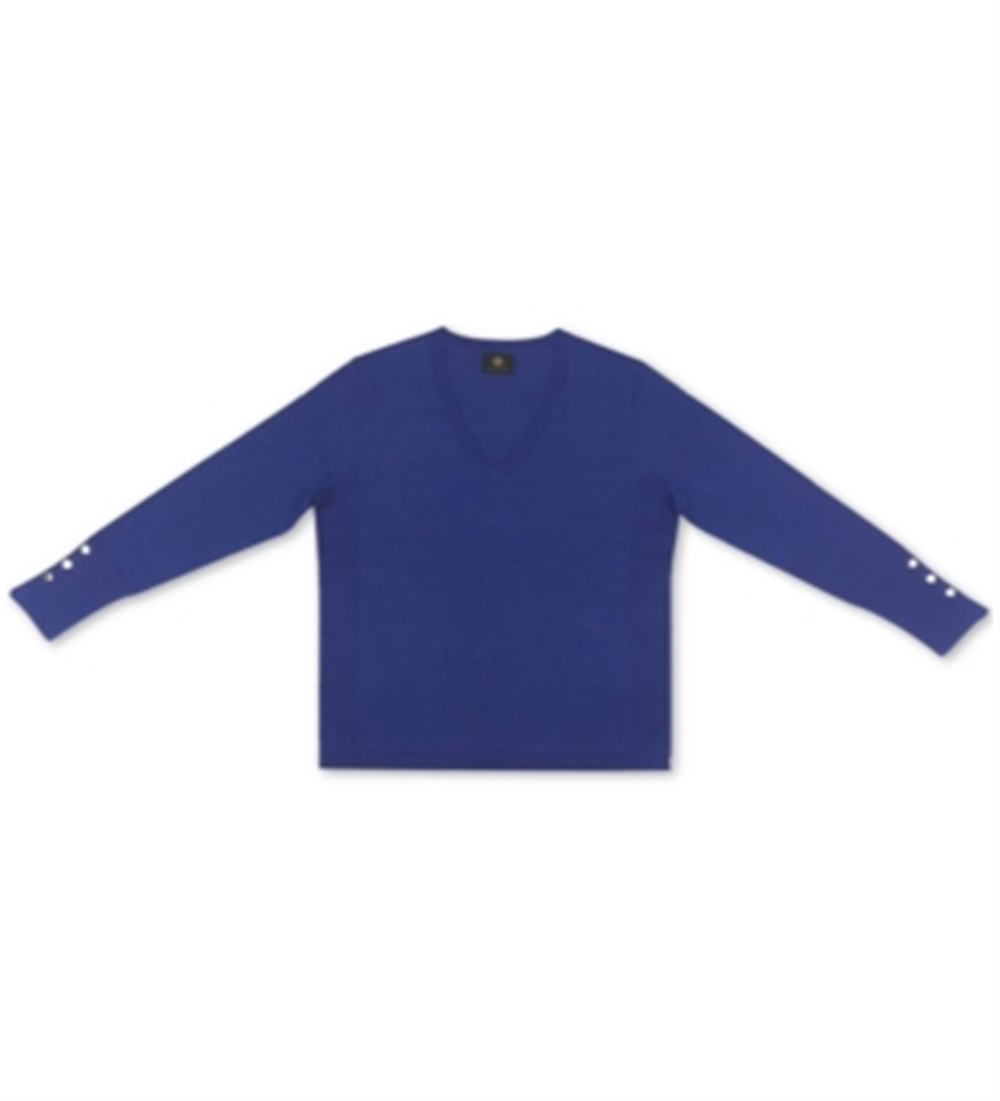 JM Collection Women's Pullover Ribbed V Neck Sweater Blue Size Small